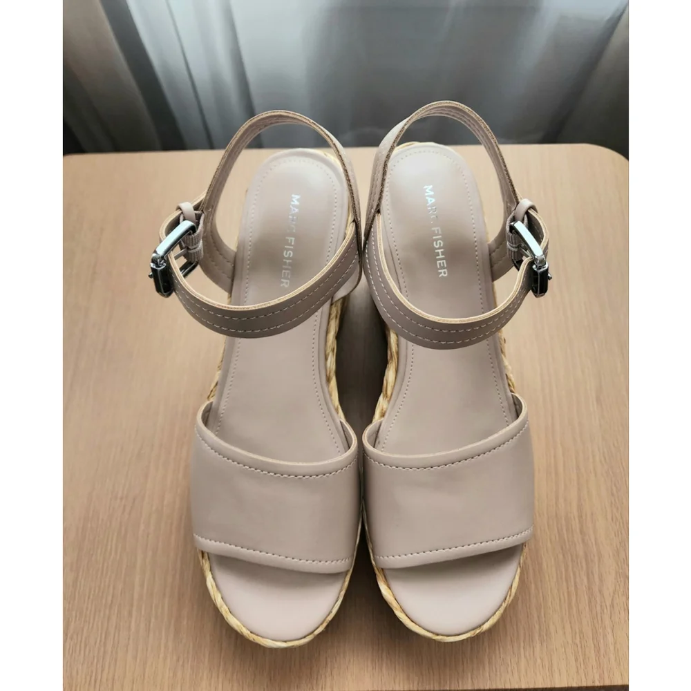 Marc Fisher Women Braided Raffia Chunky Platform Sandals 9.5 M Tan Beige